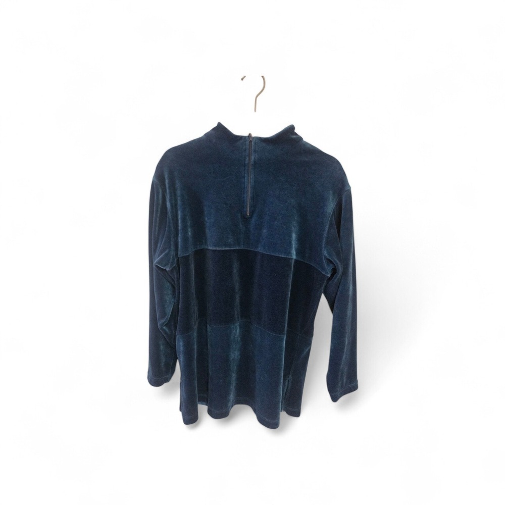 Bechamel‎ Womens Velour Mock Neck Top Teal Blue Colorblock Long Sleeve Large L